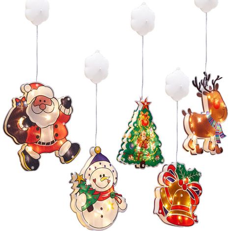 Lumières suspendues de noël LED fenêtre avec ventouse lampe à piles bonhommes de neige élan lumière en forme d'arbre de noël pour la décoration de fête. (1/5)