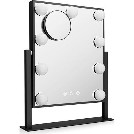 Beleuchteter Kosmetikspiegel, Schreibtischspiegel, 3 einstellbare Farben, mit abnehmbarem 10-fach vergrößerndem Spiegel (schwarz) (1/5)
