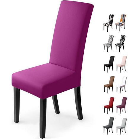 Housses de chaise extensibles, lot de 2, violettes, bi-élastiques, lavables, universelles (1/5)