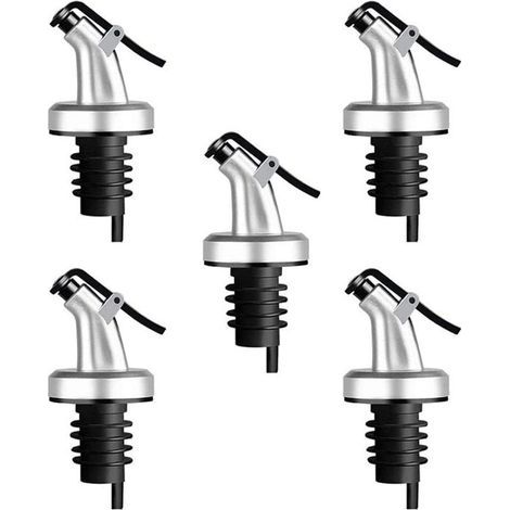 5Pcs Bec Verseur Bouchon Alcool Bouteille Becs Verseur Huile d'olive avec Bouchon en Caoutchouc Distributeur De Bec De Vin Bouchon Doseur Argent (1/5)