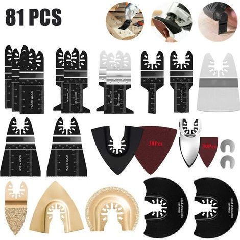 81 Pièces Lames de Scie Oscillantes Bois Plastique Métal Universelle Outil Multifonctions Accessoires Kit y compris Sac de Rangement Convient pour DeWalt Parkside Black&Decker Makita et Plus (1/5)