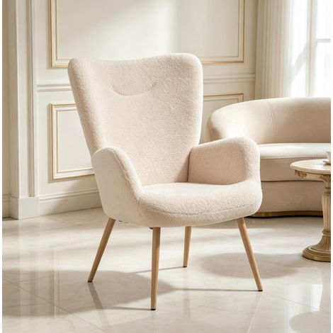 Poltrona beige in poliestere 71x74x97,5 cm con schienale alto per soggiorno (1/5)