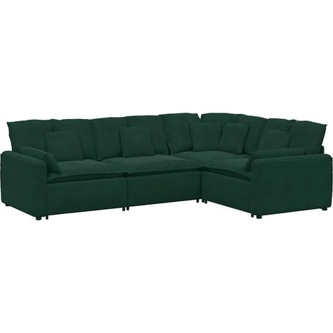 vidaXL Sofá modular con cojines de terciopelo verde oscuro (1/2)