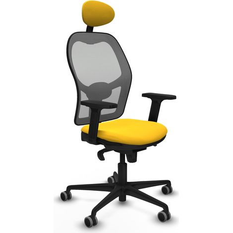 Jorquera sincro malla gris similpiel amarillo brazos 2D base nailon cabecero fijo ruedas 65mm engomada (1/5)