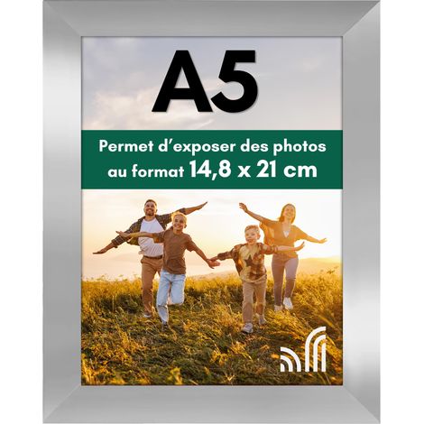 Cadre Photo A5 Argenté - MDF avec Verre Incassable Poli, Chevalet (1/5)
