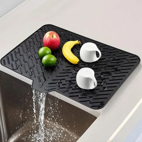 Tapis égouttoir en silicone, 58 x 43 cm. Multiusage, facile à nettoyer, écologique et résistant à la chaleur. Noir. (1/4)