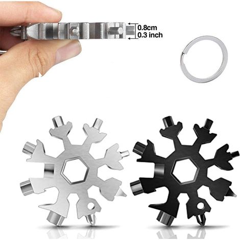 Outil Multifonction Flocon de Neige 18 en 1, 2Pcs  Mini Tournevis Passe-partout en acier inoxydable Outil multifonction pour Voyages Quotidien Cadeau Créativité，Noir