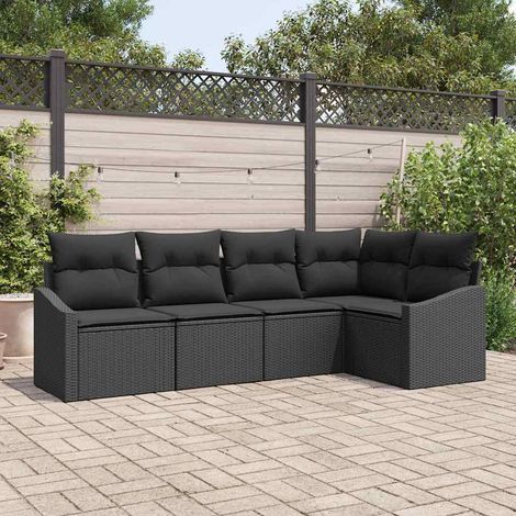 Conjunto de sofás de jardín 5 uds. Negro ratán sintético vidaXL (1/5)