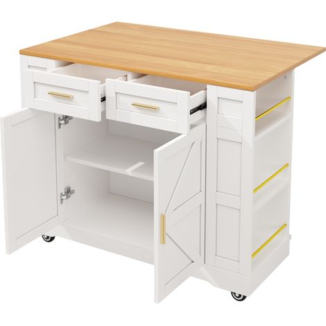 Îlot de cuisine multifonctionnel en MDF blanc avec plateau extensible et espace de rangement (1/5)