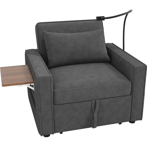 Sofá Cama Convertible 1 Plaza, Respaldo Ajustable 3 Posiciones, Puerto USB y Type-C, Gris (1/5)