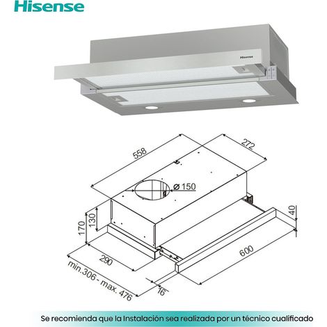 Campana 60cm Xtraible Hisense CH6TL4BX 450m3h Inox