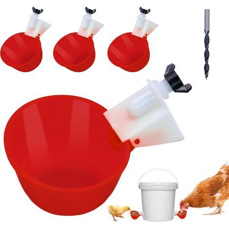 4er-Set automatische Tränken, ABS-Metall, Rot, für Hühner, Enten, Vögel (1/5)