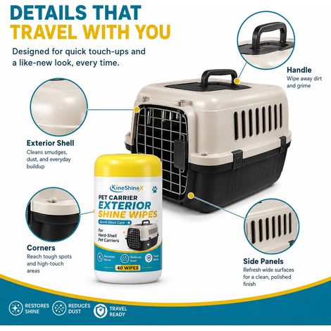 KineShineX Pet Flight Crate Outer Polishing Wipes, Hard Shell Pet Crate Cleaning, Brightening, and Dust Removal Care (1/4)
