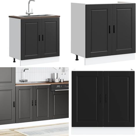 Mobile base lavello Porto Nero 80x46x81,5cm Legno Multistrato - Armadietto lavello - Armadietto cucina