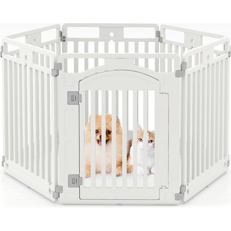 Parc à animaux 6 panneaux blanc en HDPE avec porte verrouillable, enclos pliable modulable pour chiens et chats petites et moyennes races (1/4)