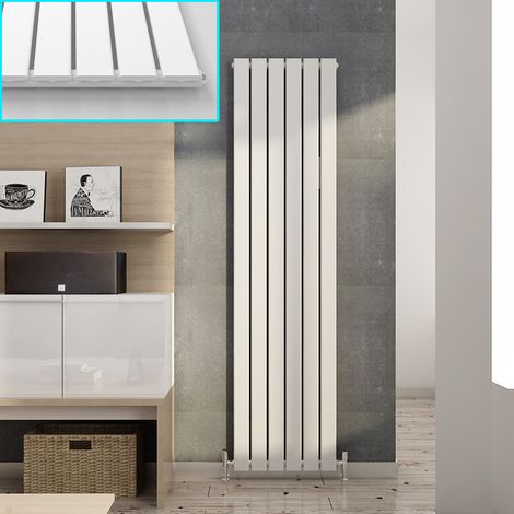 ELEGANT 1800 x 452 mm White Modern Tall Bar Radiator Single Flat Panel Designer Bathroom Radiator + Chrome Thermostatic Radiator Valves (1/5)