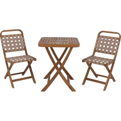 [JAMAIS UTILISÉ] Ensemble de jardin HHG-719, ensemble de sièges Ensemble de balcon 2 chaises, table, tressage en corde, bois d'acacia pliable, naturel, crème (1/5)