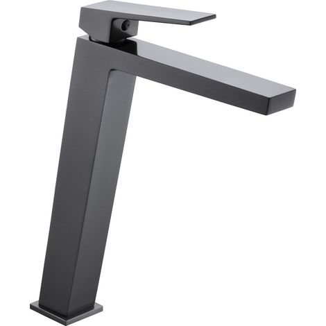 Rubinetto lavabo bagno monocomando con bocca alta per acqua calda e fredda - Rubinetto lavabo alto - Colore Black Gun Metal (1/3)