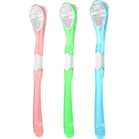 Lot de brosse et gratte langue double face souple pour hygiène buccale portable en silicone alimentaire massage des gencives