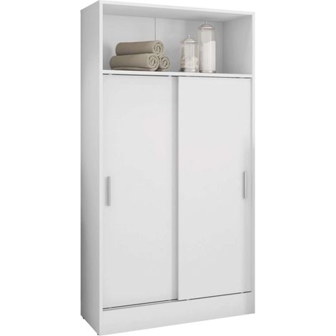 Armario Auxiliar para Baño Multiusos con 2 puertas Correderas en Melamina Color Blanco 81x157 cm (1/5)