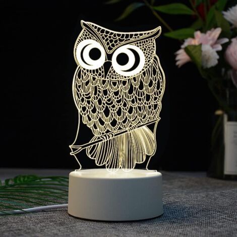 3D night light in the shape of an owl decorative night light owl usb monochrome (1/5)