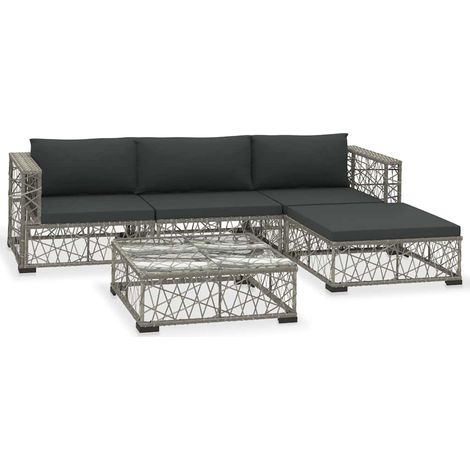 Set Divani da Giardino 5 pz Salotto da Giardino con Cuscini in Polyrattan Grigio (1/5)