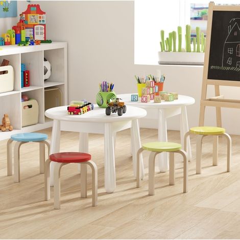 CHICFURN Set di 4 sgabelli impilabili 36x36x30 cm in compensato di betulla multicolore (1/5)