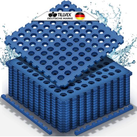 tillvex® Pool Bodenschutzmatte mit Löchern 4 Stück Blau Unterlegmatte für Pool & Planschbecken 51x51 cm Poolmatte Bodenmatte Outdoor Poolunterlage Bodenschutz Matten wärmeisolierend Whirlpool Bode