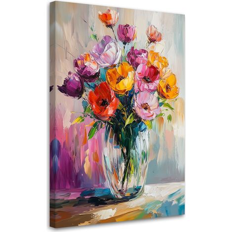 Tableau déco Bouquet de tulipes colorées dans un vase 60x90 (1/5)