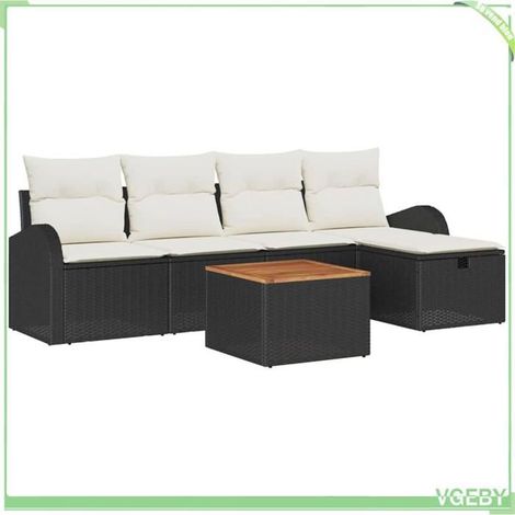 Ensemble canapé de jardin - FAFEICY - Modulaire - Noir - Polyrotin - Rangements cachés (1/5)