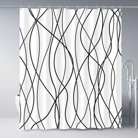 Filiyano-Rideau de douche moderne à rayures noires et blanches ondulées, rayures dégradées, rideau de douche décoratif pour salle de bain, 180 x 200