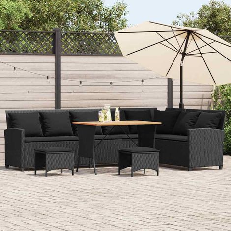 vidaXL Set de sofás de jardín en forma de L con cojines 4 pzas negro (1/5)