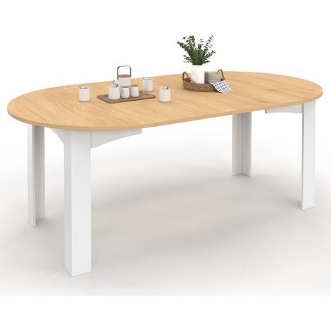 DONA tavolo da pranzo rotondo allungabile 4-10 persone piano finitura faggio bianco 110-200 cm