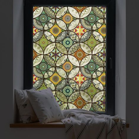 (45 x 200 cm) Dekorative Fensterfolie – Sichtschutzfolie – Milchglas – Kreismuster – Statisch haftend – Selbstklebend – Für Fenster – Gelb (1/5)