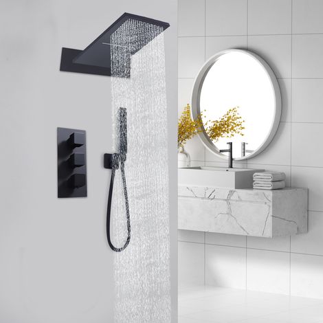 Schwarz Duschset Duscharmatur Regendusche Mit Handbrause Dusche Duschsystem DHL (1/5)