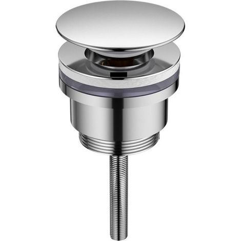 Bonde de lavabo universelle — Compatible avec les lavabos avec ou sans trop-plein — Bonde à clapet par pression — Argent (1/4)