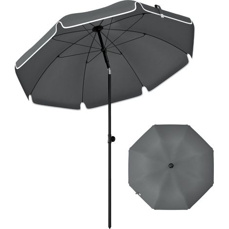 Outsunny 1.8 m Beach Umbrella Parasol with Sand Anchor, Tilt, Dark Grey