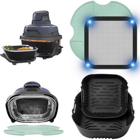 Lot de 4 accessoires Airfryer pour Crispi FN101EU, moule en silicone Airfryer + protection anti-éclaboussures en acier inoxydable + tapis en silicone pour accessoires Crispi Airfryer (1/5)