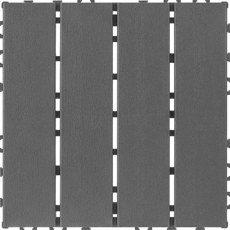 Dalles de terrasse emboîtables en plastique, paquet de 44, 30 x 30 cm, imperméables, pour une utilisation extérieure par tous les temps, idéales pour terrasse, balcon ou jardin avec piscine, gris fonc