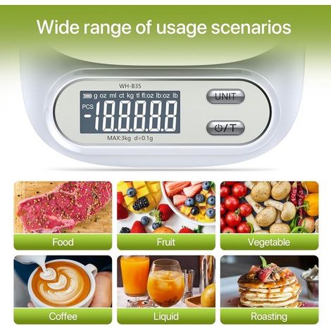 Balance de cuisine numérique - Compacte - Précision de 0,1 g - Rechargeable par USB - Pour la cuisine et la pâtisserie - Blanche (1/5)