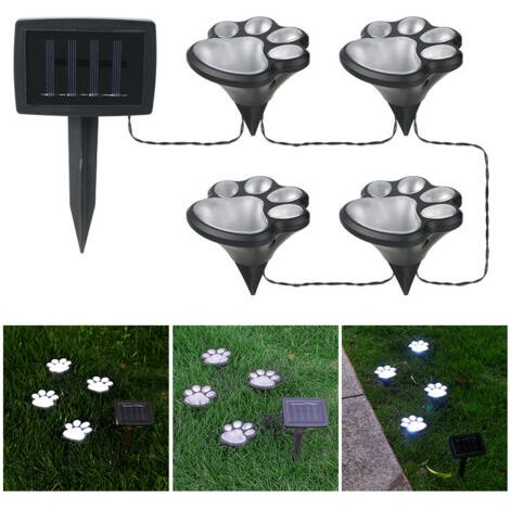 Lampe solaire LED en forme de pattes de chien, 4 empreintes de pattes de chien, éclairage extérieur lumineux LED pour terrasse, allée couverte, lumière blanche-AquaForge (1/5)