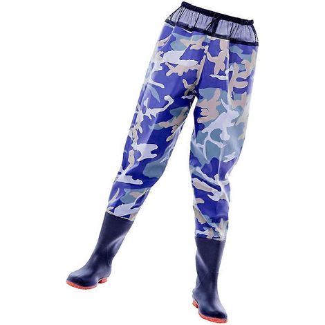 Pantalon de pêche avec chaussures intégrées, conçu pour les adultes, camouflage bleu, taille 40 yards, lot de 2 pièces. (1/5)