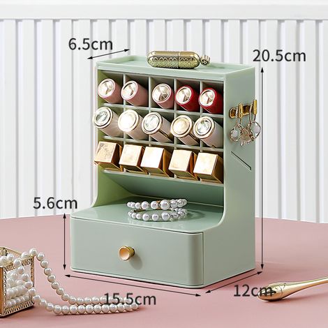 Boîte de rangement cosmétique multifonction, grand espace, organiseur maquillage avec tiroir pour bijoux, rouge à lèvres, vert menthe (1/5)
