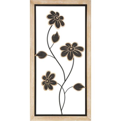 Pannello da parete Girish B in ferro e legno con fiori neri, variante (1/5)