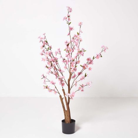 HOMESCAPES Artificial Blossom Tree with Pink Silk Flowers 130 cm (4’2”) (1/5)