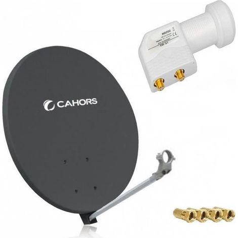 Parabole Satellite - CAHORS - SMC 80CM - LNB Twin - Gris Anthracite - Résistante aux intempéries