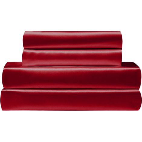 1 Ensemble de draps en satin, poche profonde 35cm, doux et respirant, pour lit Queen, rouge (1/5)
