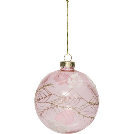 Palla di vetro con decorazione di foglie d.9cm rosa - Atmosphera créateur d'intérieur
