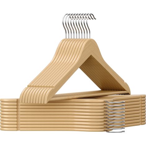 Cintres en Bois, Lot de 20, Fins, avec Encoches, Crochet Pivotant 360°, Beige (1/5)