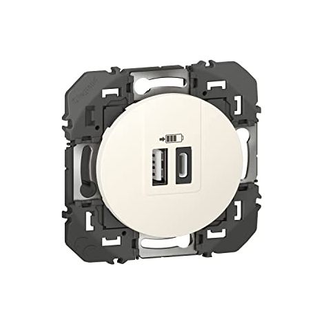 LEGRAND - Prise double USB Type-A + Type-C dooxie 3A 15W finition blanc, à équiper d'une plaque de finition - emballage blister (1/3)